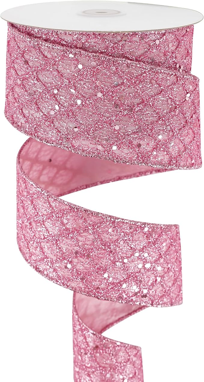 HUIHUANG Pink Glitter Wired Ribbon - Image 8