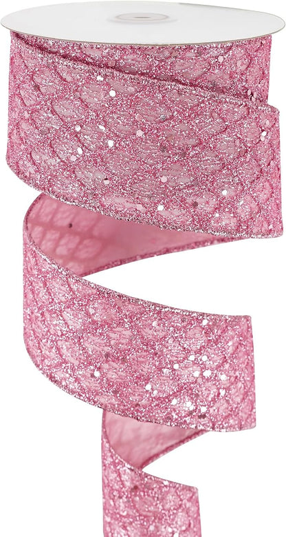 HUIHUANG Pink Glitter Wired Ribbon - Image 8
