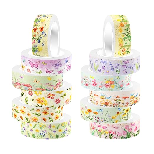 Adirasenotek 12 Rolls Floral Washi Tape Set, Butterfly Flower Washi Tape by AdirasenotekOfficialFlagship