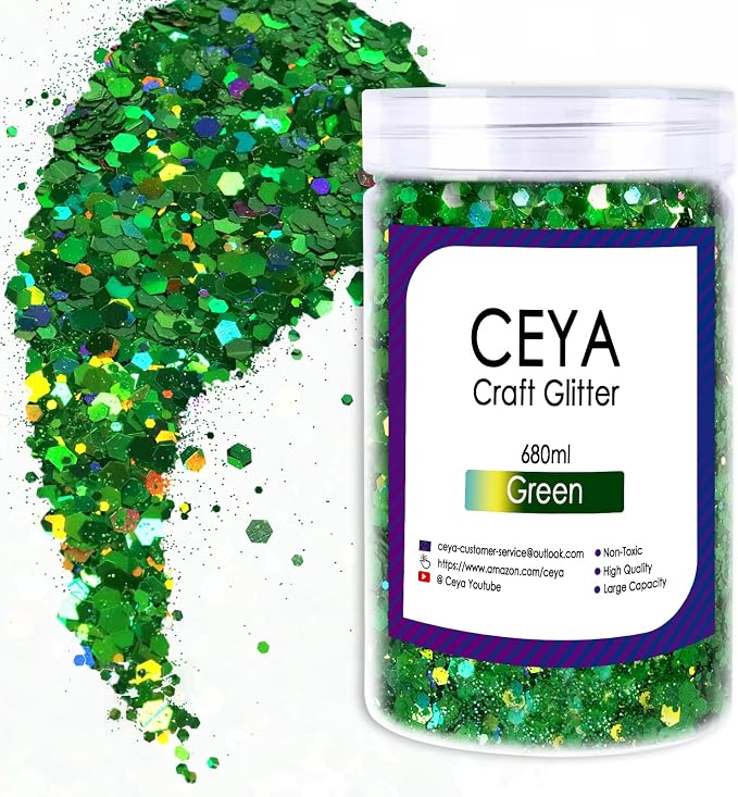 Ceya Holographic Chunky Glitter, 1 LB/ 16OZ Laser Green Bulk Craft Glitter by CEYA