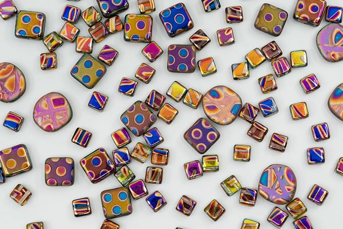 1.75 oz Mix of Unique Czech Bohemia Glass Pressed Beads, Violet Pink Vitrail - Image 5