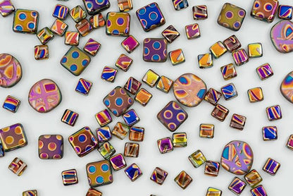 1.75 oz Mix of Unique Czech Bohemia Glass Pressed Beads, Violet Pink Vitrail - Image 5