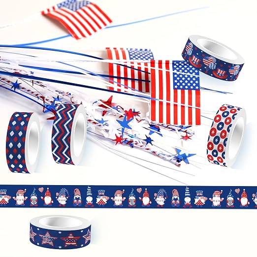 Washi Tape 12 Rolls Washi Tape Set Patriotic Packing Tape American Flag Washi - Image 5