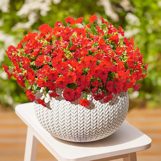 Artificial Flowers Fake Plants for Outdoors Decoration, 12 Bundles Red Silk - Image 8