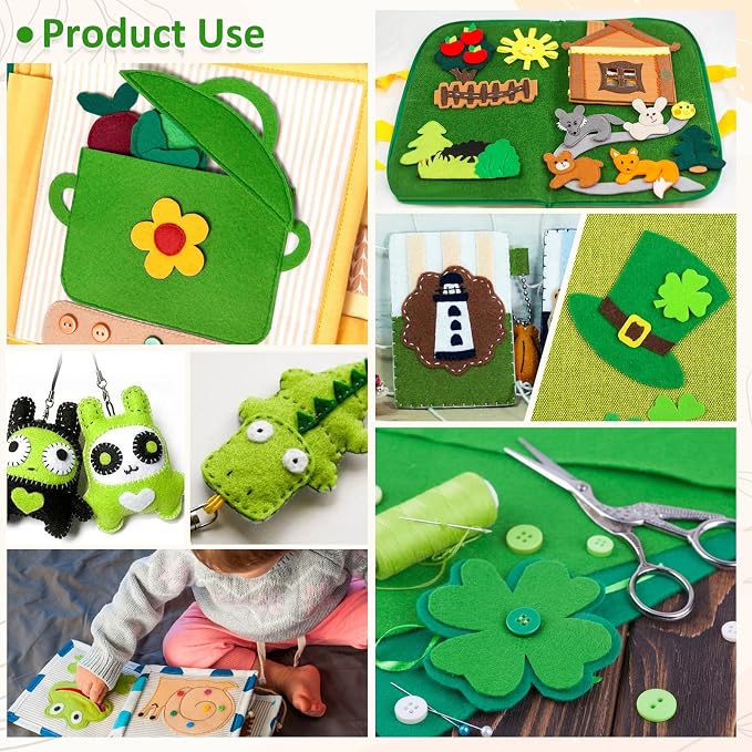XSEINO 13 Rolls 8"x35" 1.4mm Thick Soft Felt Fabric Sheet 13 Assorted Green - Image 5