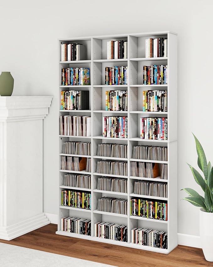 DVD Storage Shelf with Adjustable Shelves, 8-Tier Modern Media Tower by VPSMATHOME