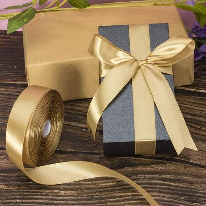 1 Inch Champaign Gold Solid Satin Ribbon, 50 Yards Craft Fabric Ribbon - Image 4