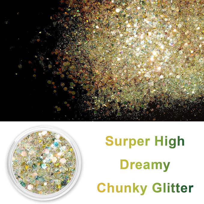 Renfio Opal Chunky Glitter, 1.75oz/50g Gold Glitter, Dreamy High Sparkle Glitter - Image 2