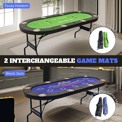 8 Player Poker Table with 2 Interchangeable Game mats, Texas Holdem Poker and - Image 3