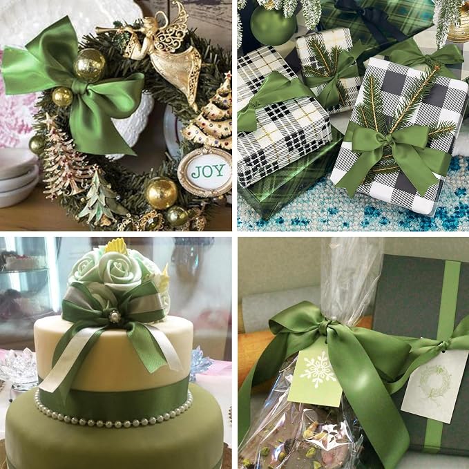 5/8" x 100 Yards Olive Green Polyester Satin Ribbon Single Faced Bulk Fabric - Image 3