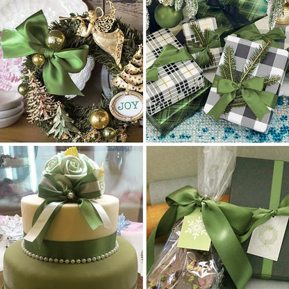 5/8" x 100 Yards Olive Green Polyester Satin Ribbon Single Faced Bulk Fabric - Image 3