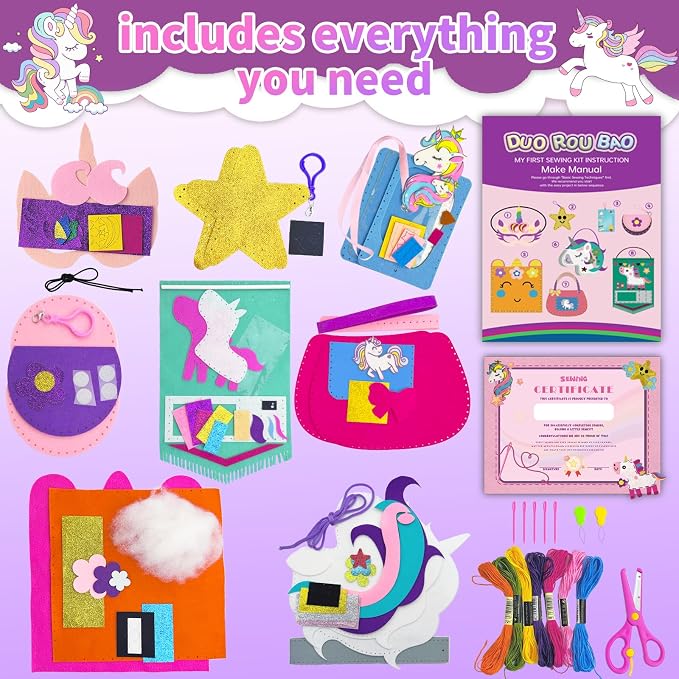 DUOROUBAO 8-in-1 Sewing Kit for Kids, Unicorn Kids Sewing Kits for Ages 5-10 - Image 3