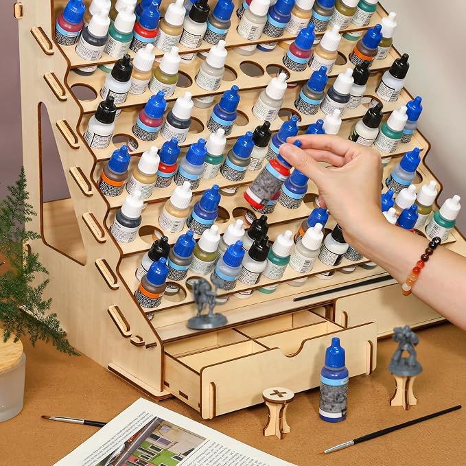 Paint Organizer with Brush Holder – 105-Bottle Holder with 6 Miniature Stands – - Image 5