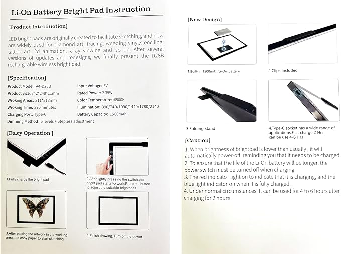 Wireless Rechargeable A4 LED Light Pad w/Built-in Riser Stands, 6 Levels of - Image 8