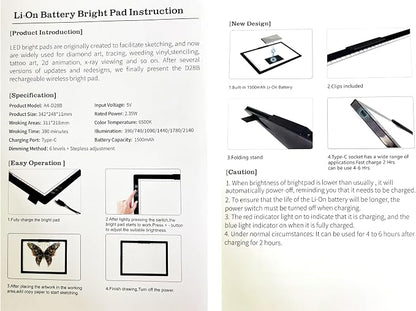 Wireless Rechargeable A4 LED Light Pad w/Built-in Riser Stands, 6 Levels of - Image 8