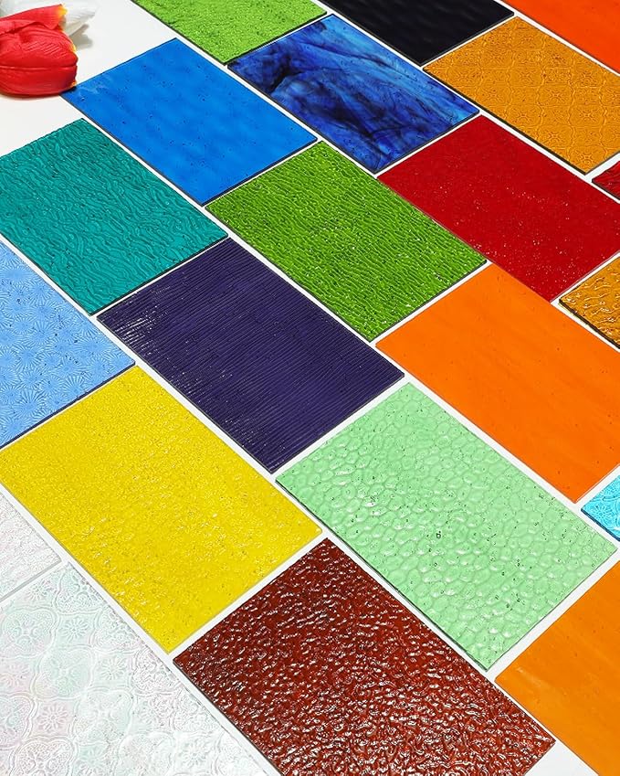 50 Transparent Stained Glass Sheets Bulk, Variety Colors Textured Cathedral Art - Image 6
