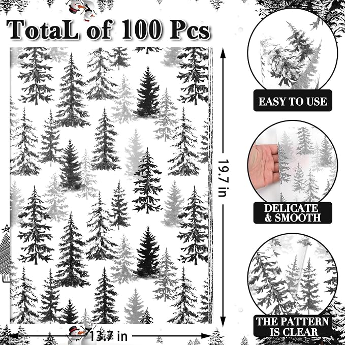 100 Sheets Christmas Tree Tissue Paper, 20x14in Forest Style Wrapping Tissue - Image 2