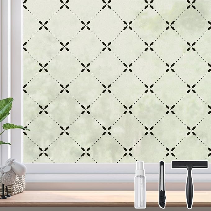 DKTIE Geometric Art Stained Glass Window Film Bathroom Window Privacy Film by Dktie