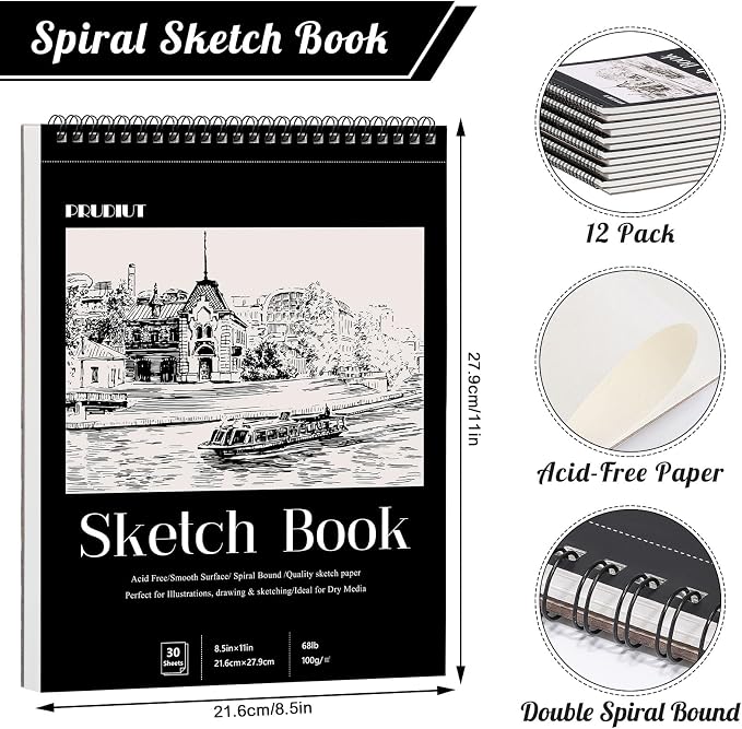 12 Pack Sketch Book, 8.5 x 11Inch Sketchbook, 68lb/100gsm Top Spiral Bound - Image 2