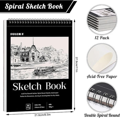12 Pack Sketch Book, 8.5 x 11Inch Sketchbook, 68lb/100gsm Top Spiral Bound - Image 2