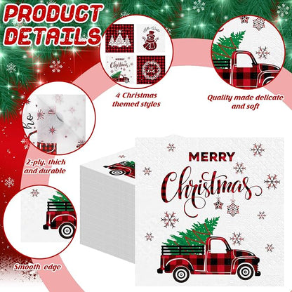 Janlaugh 200 Pcs Christmas Paper Cocktail Napkins Disposable 2 Ply Xmas Style - Image 3