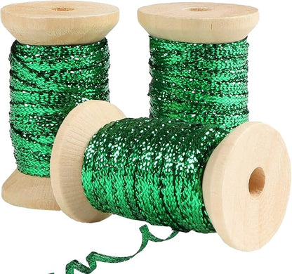 Christmas Green Thin Ribbon 1/8 inch Metallic Braided Double Faced Ribbons by Unknown