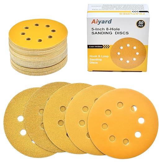 5-Inch 8-Hole Hook and Loop Sanding Discs, 60/80/120/220/400 Assorted Grits by Aiyard
