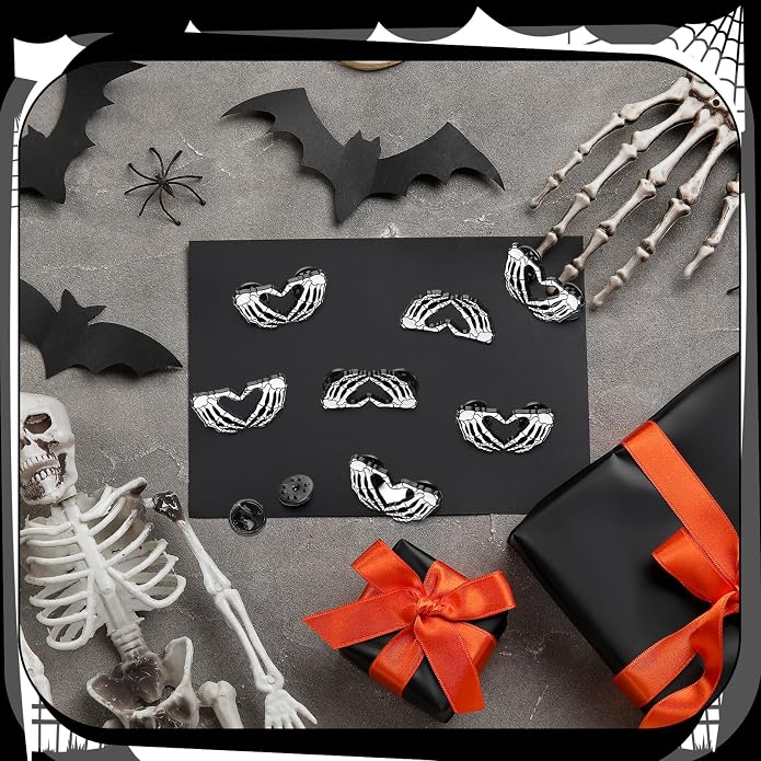 Cunno Halloween Skeleton Enamel Pins Halloween Gesture Heart Hand Pin Skeleton - Image 4