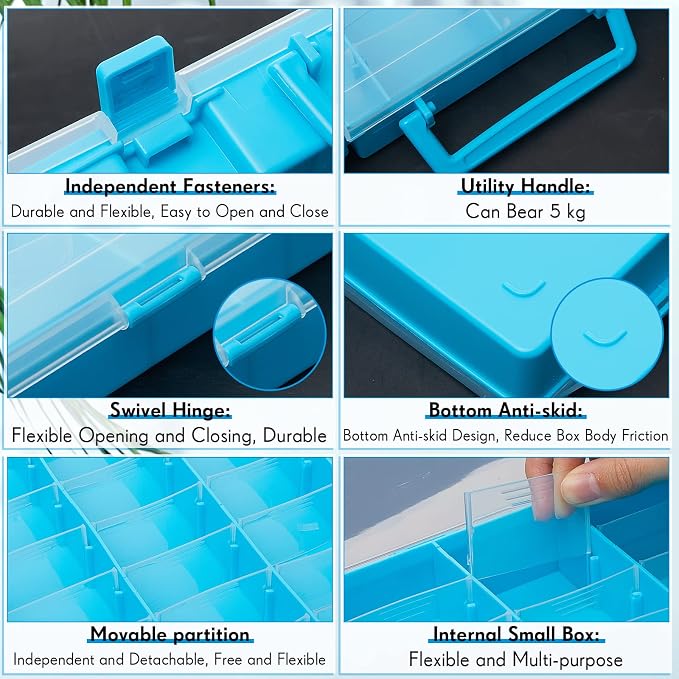 Juexica 2 Pcs Large 48 Grids Plastic Storage Bead Organizer Box, Tackle Box - Image 3