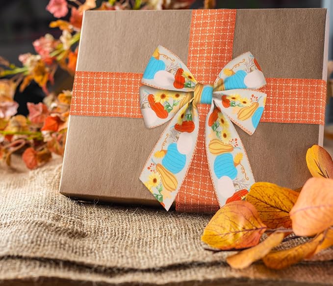 2 Rolls Fall Pumpkins Leaves Ribbons - Image 3