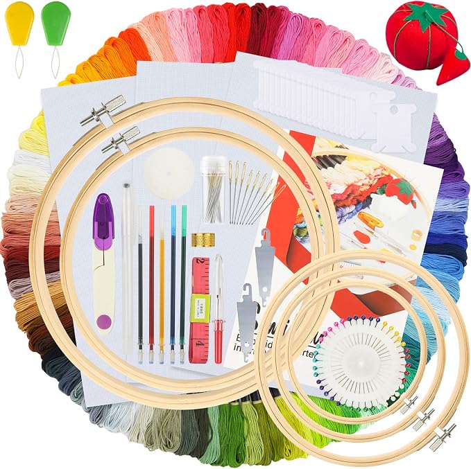 Similane Embroidery Kit 215 Pcs, 100 Colors Threads, 40 Sewing Pins, Cross by Similane