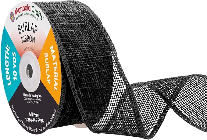 Mandala Crafts Black Burlap Ribbon 1.5 Inches Wide Jute Ribbons by MandalaCrafts