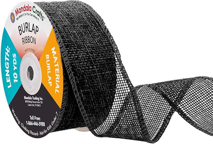 Mandala Crafts Black Burlap Ribbon 1.5 Inches Wide Jute Ribbons by MandalaCrafts
