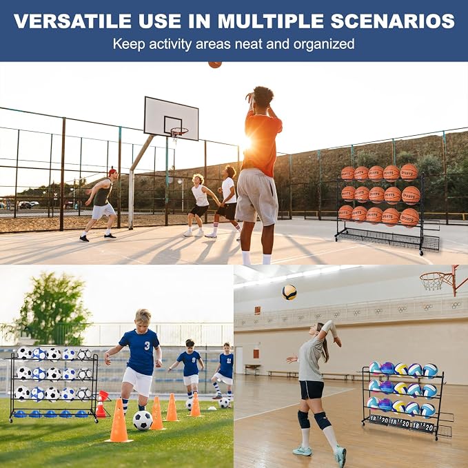 Basketball Rack, Shooting Training Rolling Ball Stand, Garage Organizer - Image 6