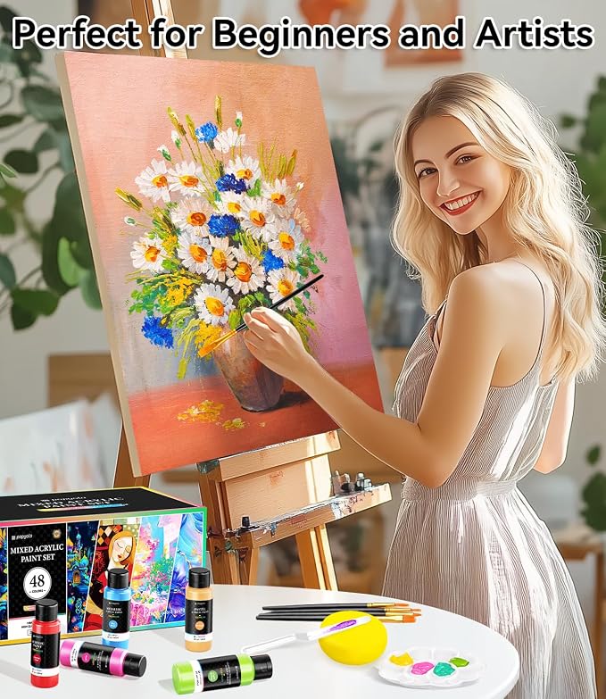 64 PCS Classic & Pastel & Metallic & Glow in the Dark Acrylic Paint Set - Image 6