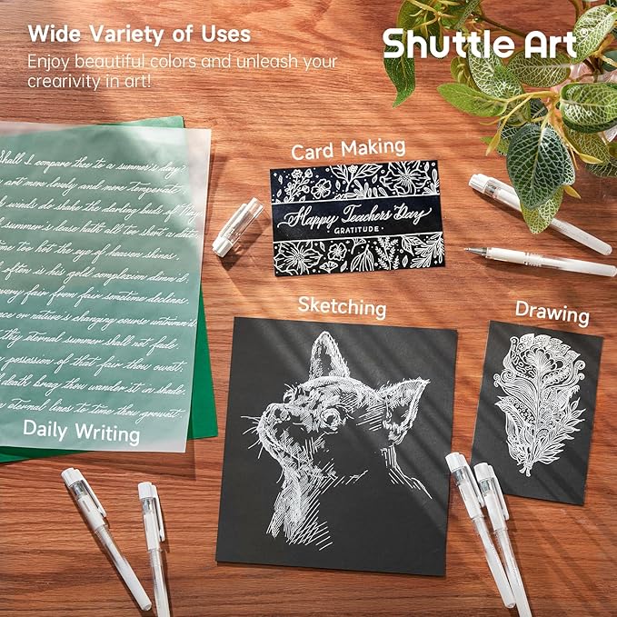 Shuttle Art White Gel Pens, 6 Pack 0.7mm, 1.0mm Gel Ink Pens Fine Point - Image 5