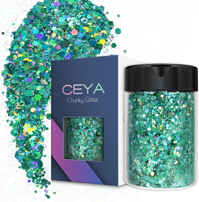 Ceya Holographic Chunky Glitter, 4.9oz/ 140g Spring Green Craft Glitter Powder by CEYA