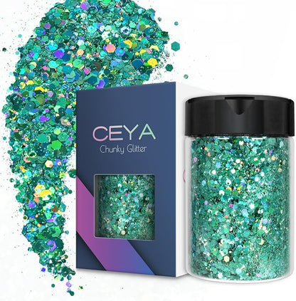 Ceya Holographic Chunky Glitter, 4.9oz/ 140g Spring Green Craft Glitter Powder by CEYA