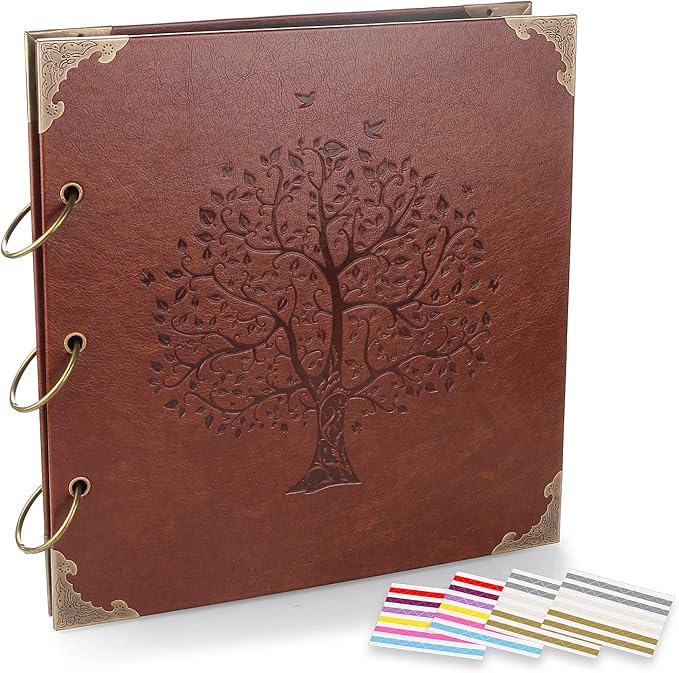 Photo Album DIY Scrapbook, Vintage Leather Cover Three-Ring Binder Family by ADVcer