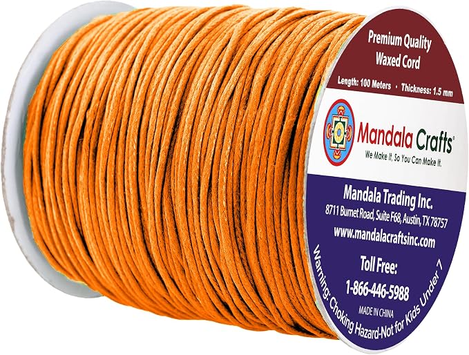 Mandala Crafts 1.5mm 109 Yards Orange Cotton Waxed Cord - Image 2