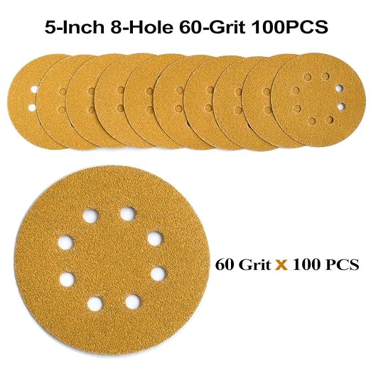 5-Inch 8-Hole Hook and Loop Sanding Discs 60-Grit Random Orbit Sandpaper - Image 3