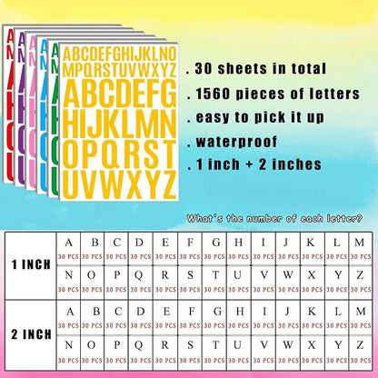 Bemeol Letter Stickers 1560 Pieces 30 Sheets Stick on Vinyl Letters Capital - Image 2