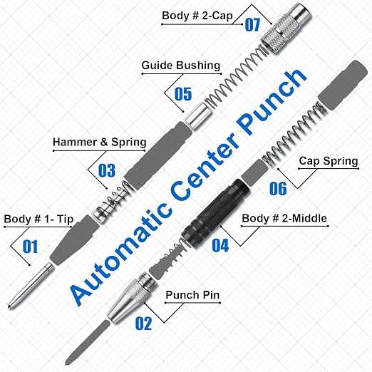 2Pcs Center Punch, 6Inch Automatic Center Punch Super Strong, Adjustable Spring - Image 2