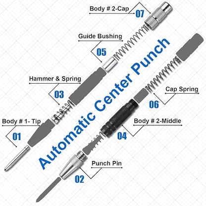 2Pcs Center Punch, 6Inch Automatic Center Punch Super Strong, Adjustable Spring - Image 2