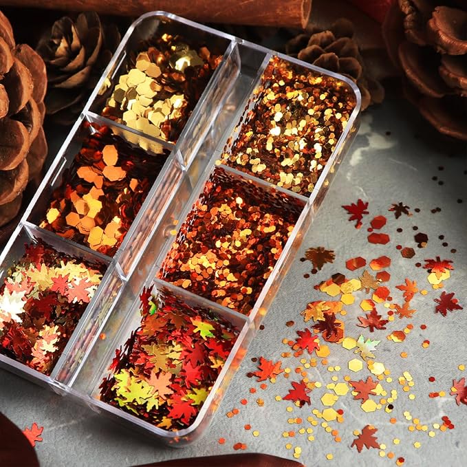 Thanksgiving Glitter Maple Leaf Nail Sequins Fall Nail Flakes Design Nail - Image 4