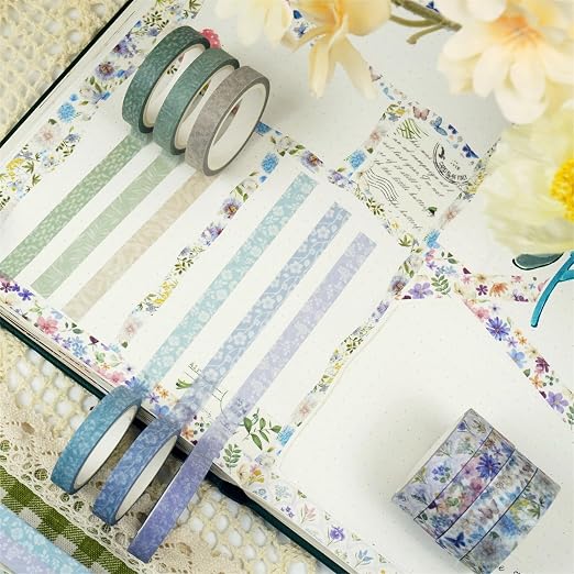YUBX Spring Washi Tape Set 16 Rolls Flowers Printed Embellishment Green - Image 2