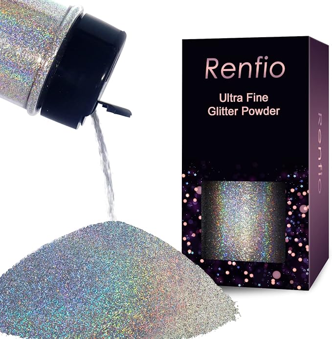 Renfio Holographic Ultra Fine Glitter Powder Metallic Resin Glitter 2.11 Oz PET by Renfio