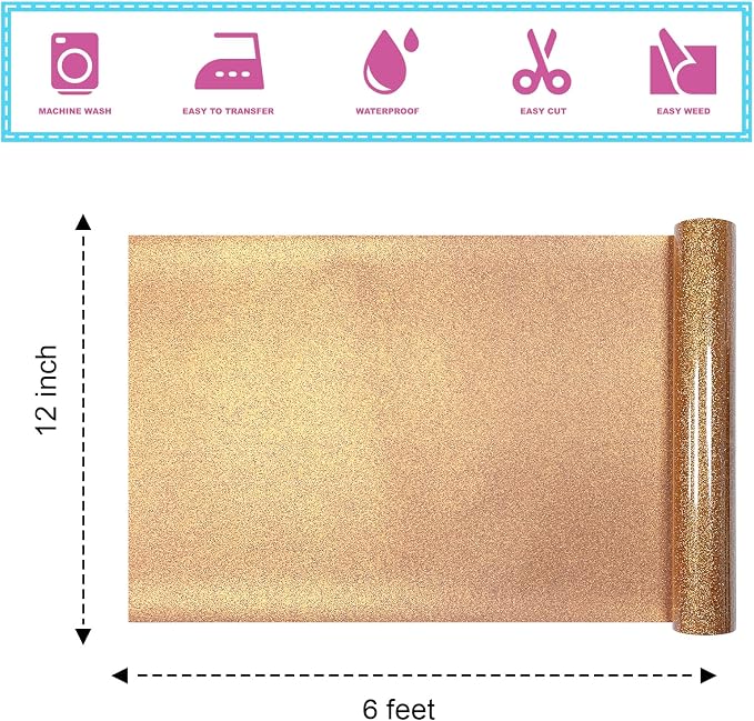 Bronze Glitter Heat Transfer Vinyl 12Inch*6FT Glitter Iron on Vinyl - Image 2