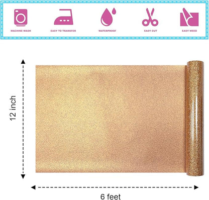 Bronze Glitter Heat Transfer Vinyl 12Inch*6FT Glitter Iron on Vinyl - Image 2