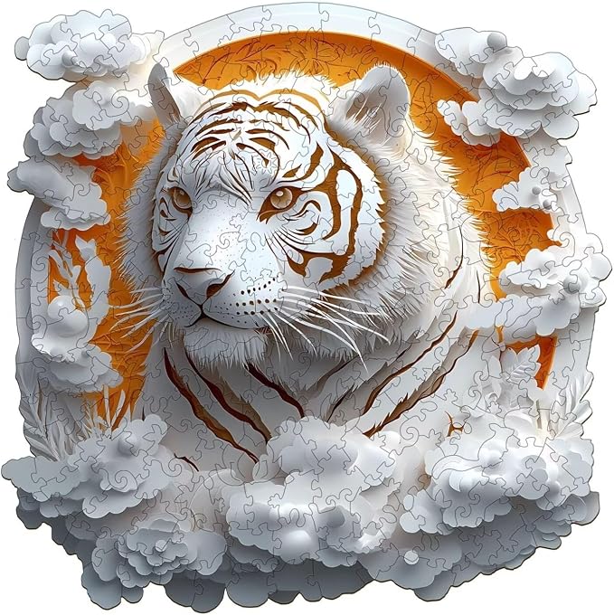 Wooden Puzzles Adults, 3D Paper Tiger Wooden Puzzles 200 Pieces, Unique Animal by Jollitot